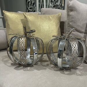 Pier 1 Silver Pumpkin Candle Holders